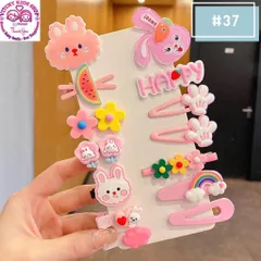 Kẹp tóc cho bé gái màu hồng họa tiết hoạt hình đáng yêu Hàn Quốc - Set 14