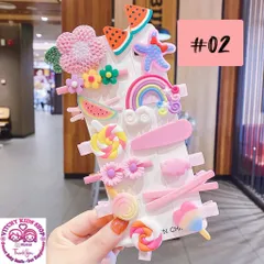 Kẹp tóc cho bé gái màu hồng họa tiết hoạt hình đáng yêu Hàn Quốc - Set 14