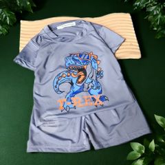 Bộ quần áo thun mềm co giãn 4 chiều họa tiết Khủng long T-Rex nhiều màu tay ngắn cho bé