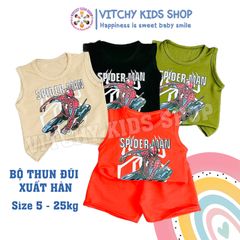 Bộ sát nách bé trai hoạ tiết siêu nhân người nhện Spiderman chất đũi mát cho bé 7kg đến 26kg