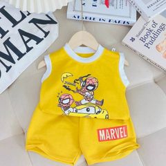 Bộ sát nách bé trai, bộ quần áo hoạ tiết Khủng Long Người Nhện chất đũi mát cho bé 7kg đến 16kg