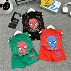 Bộ sát nách bé trai, bộ quần áo hoạ tiết Khủng Long Người Nhện chất đũi mát cho bé 7kg đến 16kg