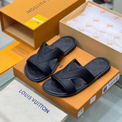 Dép Lê Nam LV Oasis Mule Da Bò Đen Cao Su - Dép Thời Trang Nam Hot Trend, Kiểu Dáng Basic Phong Cách Hàng Hiệu