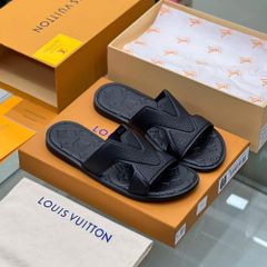Dép Lê Nam LV Oasis Mule Da Bò Đen Cao Su - Dép Thời Trang Nam Hot Trend, Kiểu Dáng Basic Phong Cách Hàng Hiệu