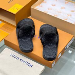 Dép Lê Nam LV Oasis Mule Da Bò Đen Cao Su - Dép Thời Trang Nam Hot Trend, Kiểu Dáng Basic Phong Cách Hàng Hiệu