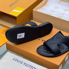 Dép Lê Nam LV Oasis Mule Da Bò Đen Cao Su - Dép Thời Trang Nam Hot Trend, Kiểu Dáng Basic Phong Cách Hàng Hiệu
