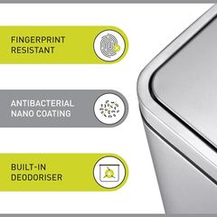 Thùng rác inox chống bám vân tay EKO X-Cube 30L - Thùng đạp bằng kim loại vệ sinh, hiện đại và an toàn cho gia đình