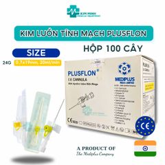 Kim Luồn Tĩnh Mạch Plusflex 24G - An Toàn, Chính Xác cho Truyền Dịch và Thuốc - 10 Kim/Hộp hoặc 100 Kim/Hộp
