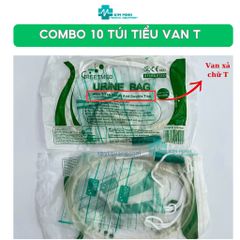 Lốc 10 Túi Đựng Nước Tiểu Greetmed Van T Có Dây Cột, Dung Tích 2000ml, Tiện Dụng Cho Bệnh Nhân Sử Dụng Dài Hạn