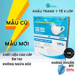 Khẩu Trang 4 Lớp Cao Cấp VRT - Quai Vải Mềm Dịu Dễ Chịu, Không Gây Đau Tai - Hộp 50 Chiếc Chất Lượng Cao