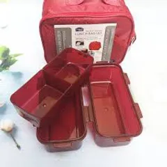 Bộ Hộp Cơm  Gồm 2 Hộp Và Túi, Thìa, Dĩa LocknLock HPL762DR - Hàng Chính Hãng