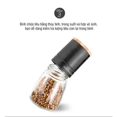 Lọ Xay Tiêu Cầm Tay Lock&Lock 140ml - Thủy Tinh Đẹp, Lưỡi Dao Sứ Bền Bỉ, Đồ Gia Dụng Tiện Lợi Cho Nhà Bếp