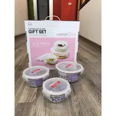 Bộ 3 Hộp Thủy Tinh Lock&Lock LLG861S3WS Dáng Tròn Chịu Nhiệt - Dung Tích 380ml, 650ml và 950ml - An Toàn, Sang Trọng, Tiện Dụng