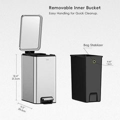 Thùng rác Eko EK9380MY 6L - Thùng đựng rác bằng thép không gỉ, công nghệ đệm thủy lực, thiết kế chống trượt và thân thiện với môi trường