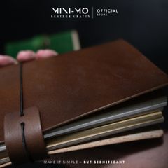 Sổ Tay Ghi Chép MINI-MO Bìa Da Bò Veg Tan Màu Nhuộm Thủ Công, Size L Kích Thước 23x12cm