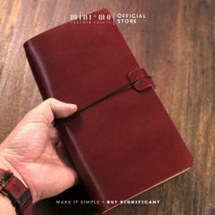 Sổ tay ghi chép MINI-MO bìa da bò Pullup màu Đỏ Rượu vang, kích thước 22x11cm - Cao cấp và sang trọng cho người yêu thích sáng tạo