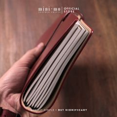 Sổ tay ghi chép MINI-MO bìa da bò Pullup màu Đỏ Rượu vang, kích thước 22x11cm - Cao cấp và sang trọng cho người yêu thích sáng tạo