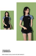 Bộ Đồ Bơi 2 Món Ngắn Tay Thể Thao Cho Nữ - Bikini Polyester Chất Lượng Cao, Phong Cách Thoải Mái, Đẹp Mắt Mùa Hè