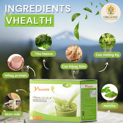 Bột Dinh Dưỡng Vhealth Matcha Hỗ Trợ Giảm Cân Tự Nhiên - Hộp 20 Gói Nguyên Liệu Hữu Cơ, Thơm Ngon, Tiện Lợi Cho Ngày Bận Rộn