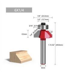 Mũi phay gỗ vat 45 độ cốt nhỏ 1/4 từ 6li đến 25li hiệu Favi, mũi soi gỗ vat 45 độ mũi router vat 45 độ
