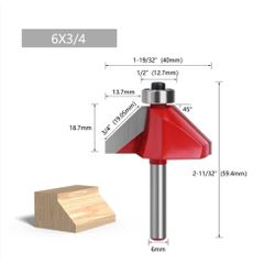 Mũi phay gỗ vat 45 độ cốt nhỏ 1/4 từ 6li đến 25li hiệu Favi, mũi soi gỗ vat 45 độ mũi router vat 45 độ