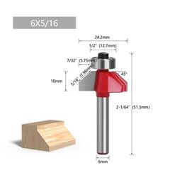 Mũi phay gỗ vat 45 độ cốt nhỏ 1/4 từ 6li đến 25li hiệu Favi, mũi soi gỗ vat 45 độ mũi router vat 45 độ