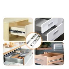 (1 Bộ) Ray Bi – Ray Trượt 3 Tầng, Bản 42, Màu Trắng VNH – Dùng Cho Ngăn Kéo Hộc Tủ