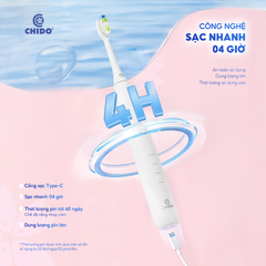 Bàn Chải Điện Chido CDSmile Công Nghệ Sóng Siêu Âm - Sạch Mảng Bám, Phù Hợp Với Răng Nhạy Cảm & Răng Niềng, Tích Hợp 4 Chế Độ Ủng Hộ Sử Dụng 60 Ngày