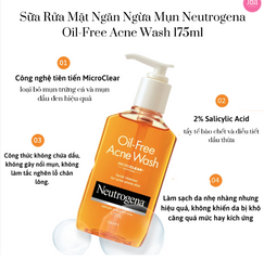Sữa rửa mặt giảm mụn Neutrogena Oil Free Acne Wash 175ml  246275