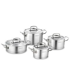 Bộ 4 Nồi Inox 18/10 Korkmaz Proline Nắp Kính - Chất Liệu Bền Đẹp, Đa Dạng Kích Thước Dành Cho Mọi Căn Bếp