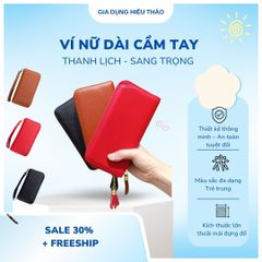 Ví Dài Cầm Tay Nữ Da Bò Sang Chảnh - Đựng iPhone Plus, Khóa Kéo Mượt và Dây Đeo Chống Trộm, Phụ Kiện Thời Trang Đẹp Xịn
