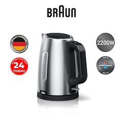 Ấm siêu tốc Braun WK1500BK - Bình đun nước 1.7L 2200W - Đun sôi nhanh chỉ trong 45 giây với chức năng an toàn thông minh