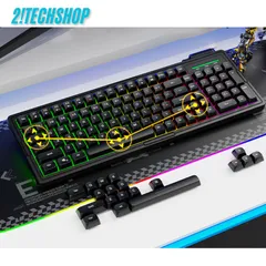 Combo Chuột Bàn Phím Giả Cơ Asestek KM2000 Pro LED RGB - Thiết Bị Gaming Cao Cấp, Chuột Gaming Đổi Màu, Phím Chống Tràn, Đen Sang Trọng
