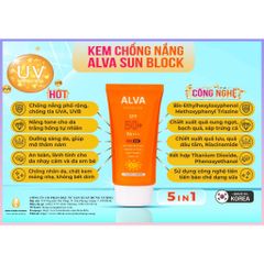 Kem Chống nắng ALVA SUN BLOCK SPF50+/PA+++ phù hợp mọi loại da sản phẩm của Hàn Quốc