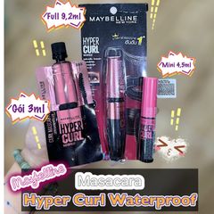 Mascara Mini 3ml Maybelline Hyper Curl - Giúp Dài và Cong Mi, Không Vón Cục, Chống Nước, Bền Đẹp Suốt 18 Giờ