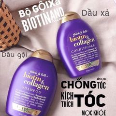 Dầu Gội - Xả Biotin & Collagen OGX 385ml x 2 - Kích Thích Mọc Tóc, Ngăn Rụng, Phục Hồi Tóc Hư Tổn, Dưỡng Ẩm Tự Nhiên