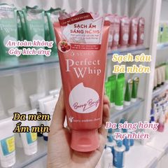 Sữa Rửa Mặt Senka Perfect Whip Berry Bright 100g - Làm Sạch Sâu & Dưỡng Da Sáng Hồng, Chiết Xuất Thiên Nhiên, An Toàn Cho Da Nhạy Cảm