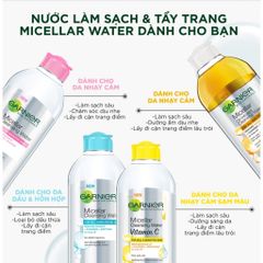 Nước Tẩy Trang Garnier Micellar Cleansing Water 400ml - Dành cho Da Nhạy Cảm, Oily, Khô và Hỗn Hợp - Làm Sạch Dịu Nhẹ, Dễ Dàng sử dụng.