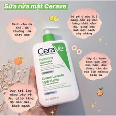 Sữa Rửa Mặt CeraVe Hydrating Cleanser - Dành Cho Da Thường và Da Khô, Làm Sạch Nhẹ Nhàng, Bảo Vệ Độ Ẩm Da