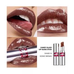 Son Dưỡng YSL Rouge Volupte Candy Glaze 14 Scenic Brown - Son Dưỡng Môi Cao Cấp, Màu Nâu Đất, Dưỡng Ẩm Tự Nhiên 3.2g