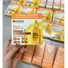 Serum Ampoule Garnier Tăng Cường Sáng Da Mờ Thâm 12 ống x 1.5ml - Vitamin C và Niacinamide giữa tinh chất hiệu quả cho mọi loại da
