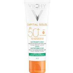 Kem Chống Nắng Vichy Capital Soleil Mattifying 3in1 SPF50+ 50ml cho Da Dầu Mụn - Chống Ô Nhiễm và Bụi Mịn Hằng Ngày
