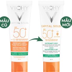 Kem Chống Nắng Vichy Capital Soleil Mattifying 3in1 SPF50+ 50ml cho Da Dầu Mụn - Chống Ô Nhiễm và Bụi Mịn Hằng Ngày