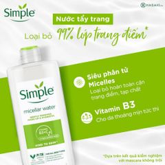 Nước Tẩy Trang Simple Micellar Cleansing Water 400ml - Làm Sạch Dịu Nhẹ, Cấp Ẩm Cho Da, Không Gây Kích Ứng