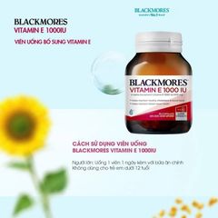 Viên uống Vitamin E 1000IU Blackmores - Giúp làm đẹp da, giảm cholesterol và chống lão hóa, bổ sung sức khỏe tim mạch và cải thiện thị lực