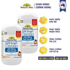 Viên Nhai Bổ Sung DHA Cao Cấp Nature's Way Kids Smart 300mg - 50 Viên Giúp Phát Triển Trí Tuệ và Thị Giác Cho Bé