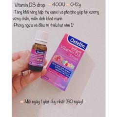 Vitamin D3 Ostelin 2.4ml - Bổ sung Vitamin D3 cho bé từ sơ sinh, giúp phát triển xương và tăng cường hệ miễn dịch.