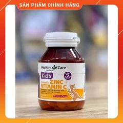 Viên nhai bổ sung kẽm Healthy Care Zinc + Vitamin C hương vị dâu cho trẻ từ 2 tuổi, tăng sức đề kháng, 60 viên, Úc
