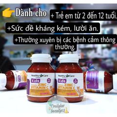 Viên nhai bổ sung kẽm Healthy Care Zinc + Vitamin C hương vị dâu cho trẻ từ 2 tuổi, tăng sức đề kháng, 60 viên, Úc
