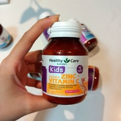 Viên nhai bổ sung kẽm Healthy Care Zinc + Vitamin C hương vị dâu cho trẻ từ 2 tuổi, tăng sức đề kháng, 60 viên, Úc